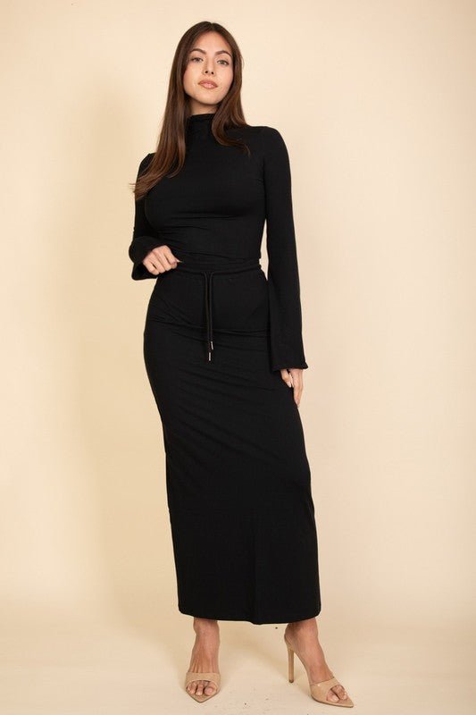 Mock Neck Bell Sleeve Crop Top & Maxi Skirt Set - Robbi & Angel