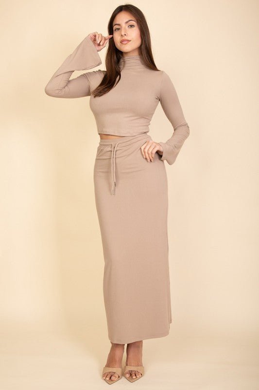 Mock Neck Bell Sleeve Crop Top & Maxi Skirt Set - Robbi & Angel