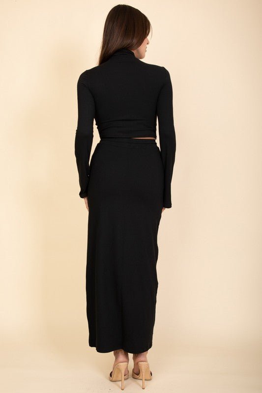 Mock Neck Bell Sleeve Crop Top & Maxi Skirt Set - Robbi & Angel