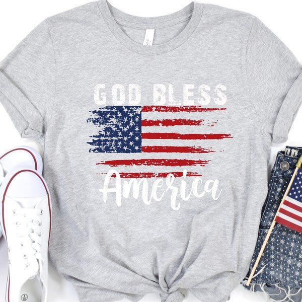 God Bless America Distressed Flag T-shirt - Robbi & Angel