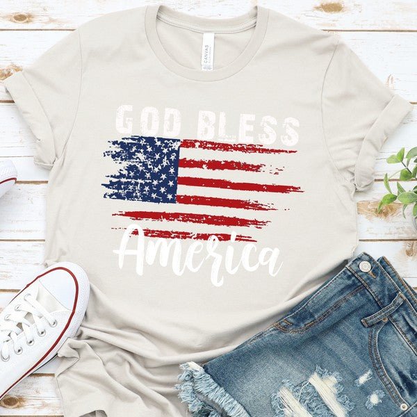 God Bless America Distressed Flag T-shirt - Robbi & Angel
