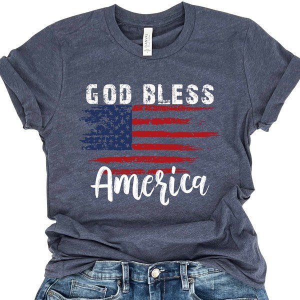God Bless America Distressed Flag T-shirt - Robbi & Angel