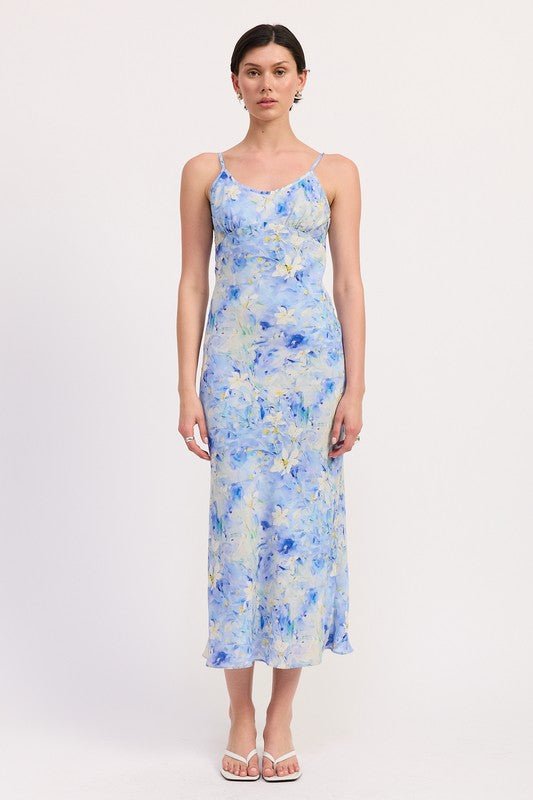FLORAL SATIN SLIP MIDI DRESS - Robbi & Angel