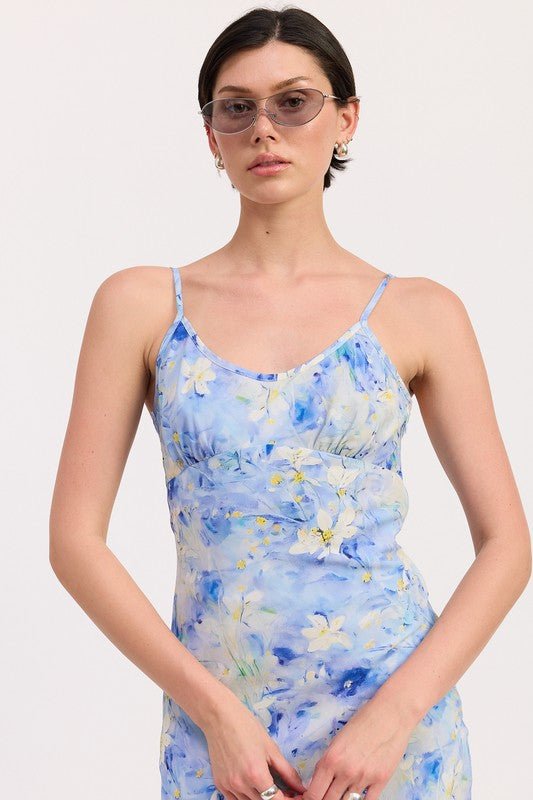FLORAL SATIN SLIP MIDI DRESS - Robbi & Angel