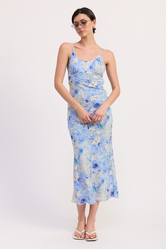 FLORAL SATIN SLIP MIDI DRESS - Robbi & Angel