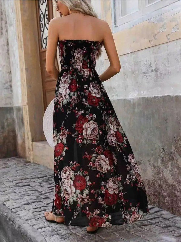 Floral Strapless High - Slit Maxi Dress - Robbi & Angel