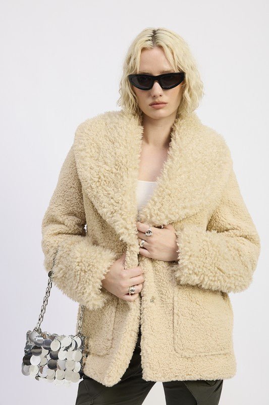 FUR TRIMMED FLEECE JACKET WITH POCKETS - Robbi & Angel