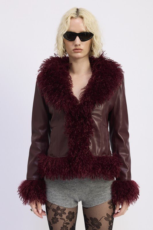 FUR AND LEATHER MIX MEDIA JACKET - Robbi & Angel