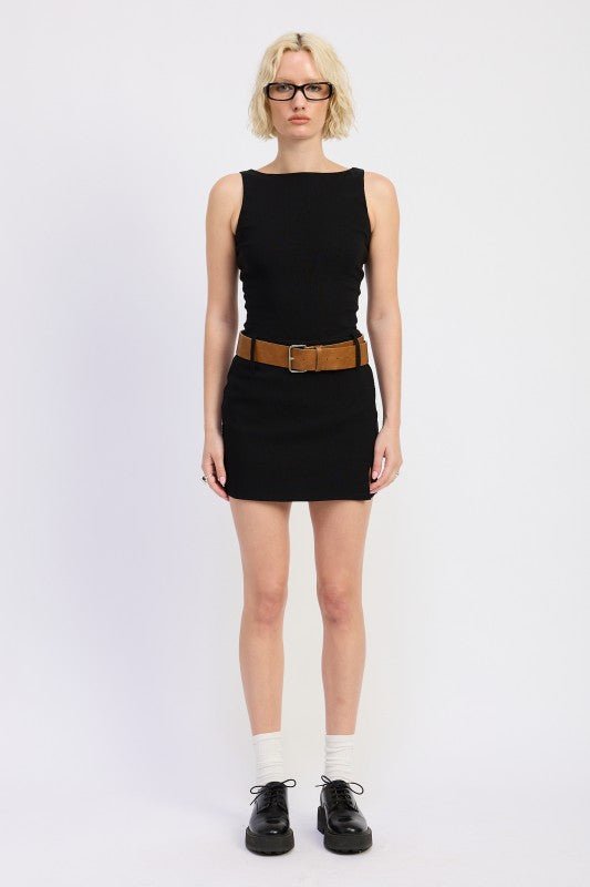 BOAT NECK MINI TANK DRESS WITH CHUNKY BELT - Robbi & Angel