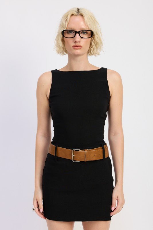 BOAT NECK MINI TANK DRESS WITH CHUNKY BELT - Robbi & Angel