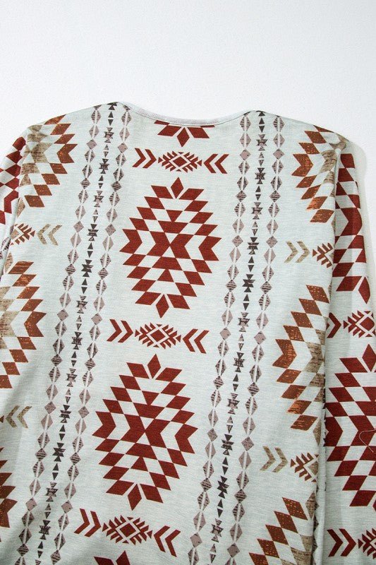 Western Aztec Printed Open Front Long Cardigan - Robbi & Angel