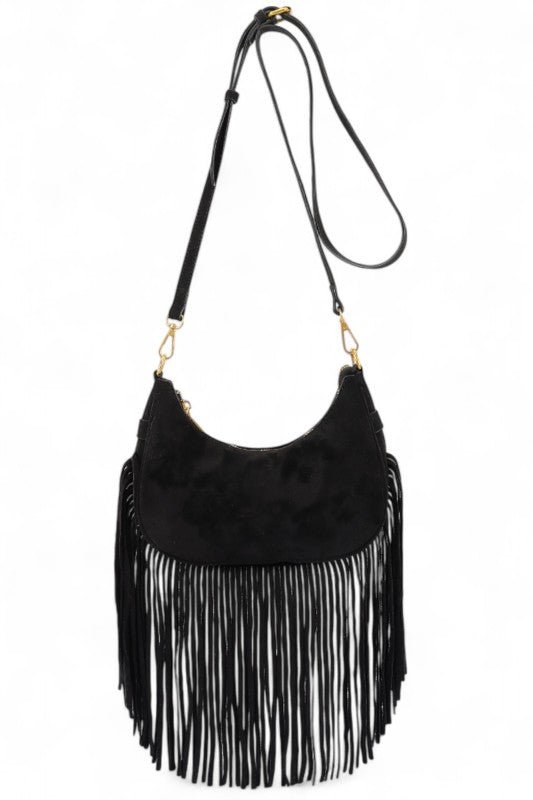 Faux Suede Fringe Boho Crossbody Bag - Robbi & Angel
