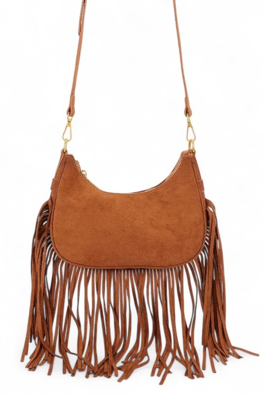 Faux Suede Fringe Boho Crossbody Bag - Robbi & Angel