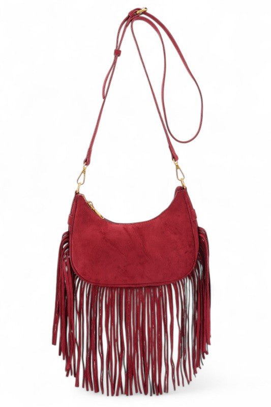 Faux Suede Fringe Boho Crossbody Bag - Robbi & Angel