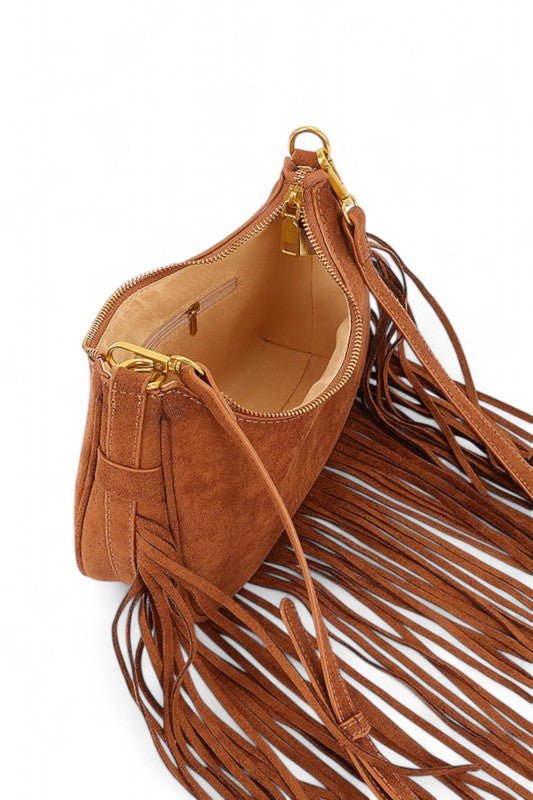 Faux Suede Fringe Boho Crossbody Bag - Robbi & Angel