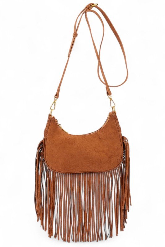 Faux Suede Fringe Boho Crossbody Bag - Robbi & Angel