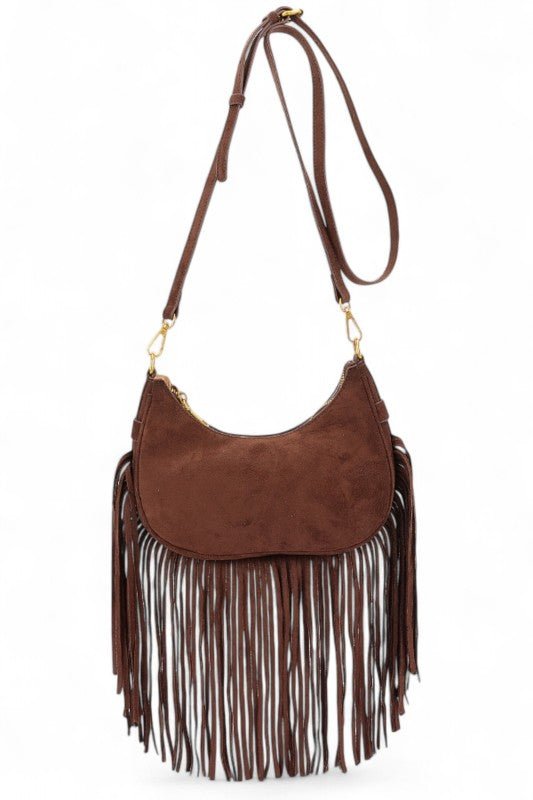 Faux Suede Fringe Boho Crossbody Bag - Robbi & Angel