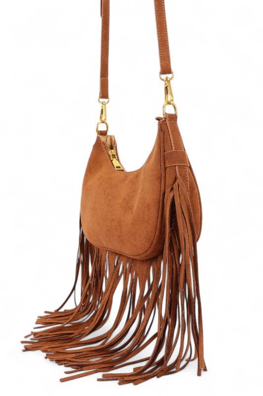 Faux Suede Fringe Boho Crossbody Bag - Robbi & Angel