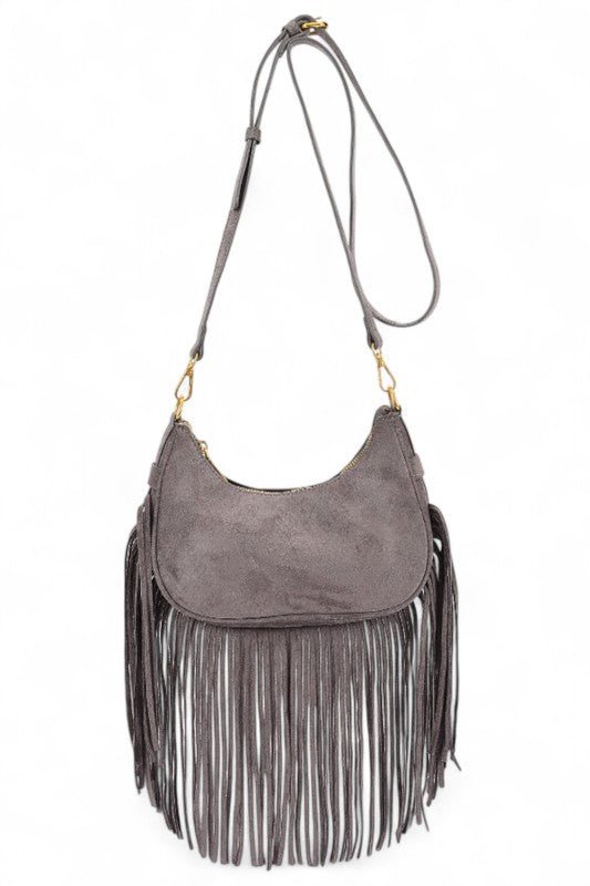 Faux Suede Fringe Boho Crossbody Bag - Robbi & Angel