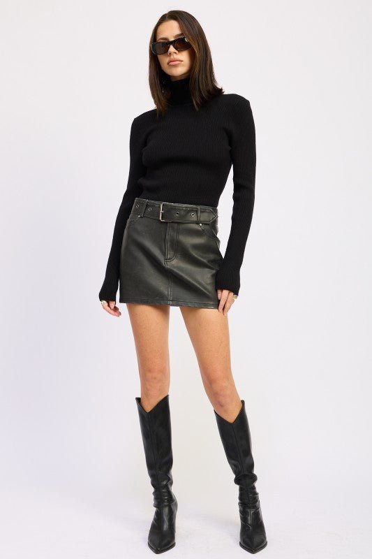 PU SKIRT WITH BELT - Robbi & Angel