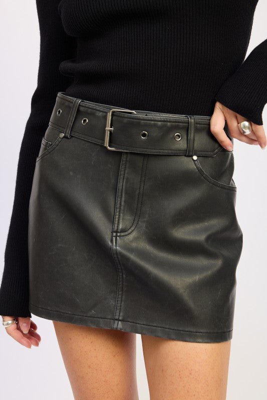 PU SKIRT WITH BELT - Robbi & Angel