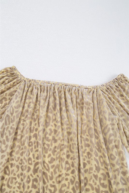 Women Leopard Velvet Burnout Off Shoulder Blouse - Robbi & Angel