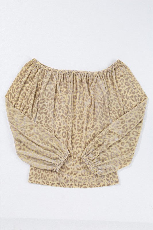 Women Leopard Velvet Burnout Off Shoulder Blouse - Robbi & Angel