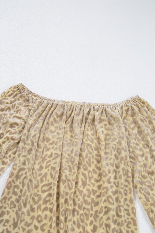 Women Leopard Velvet Burnout Off Shoulder Blouse - Robbi & Angel