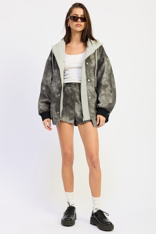 LEATHER MIX MEDIA BOMBER JACKET - Robbi & Angel