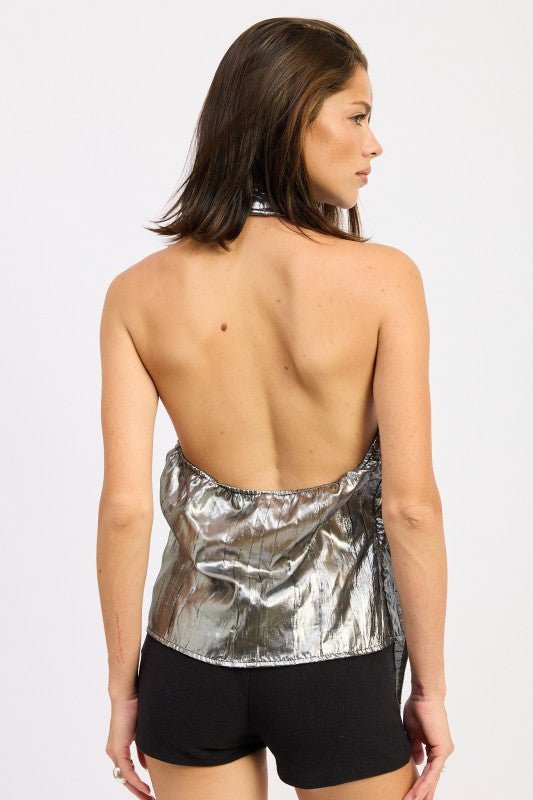 METALLIC ONE SHOULDER TOP WITH SCARF DETAIL - Robbi & Angel
