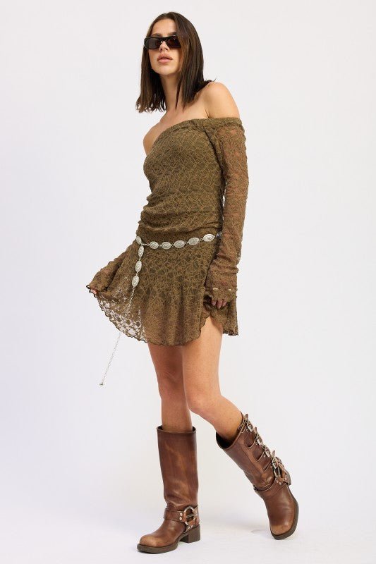 OFF SHOULDER LACE MINI DRESS - Robbi & Angel