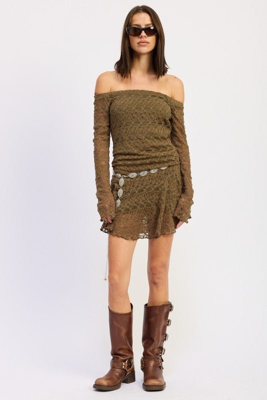 OFF SHOULDER LACE MINI DRESS - Robbi & Angel
