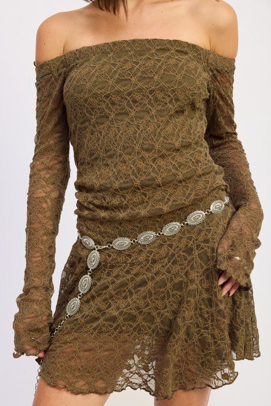 OFF SHOULDER LACE MINI DRESS - Robbi & Angel