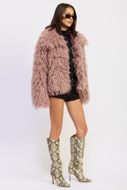 SHAGGY FAUX FUR COAT WITH COLLAR - Robbi & Angel