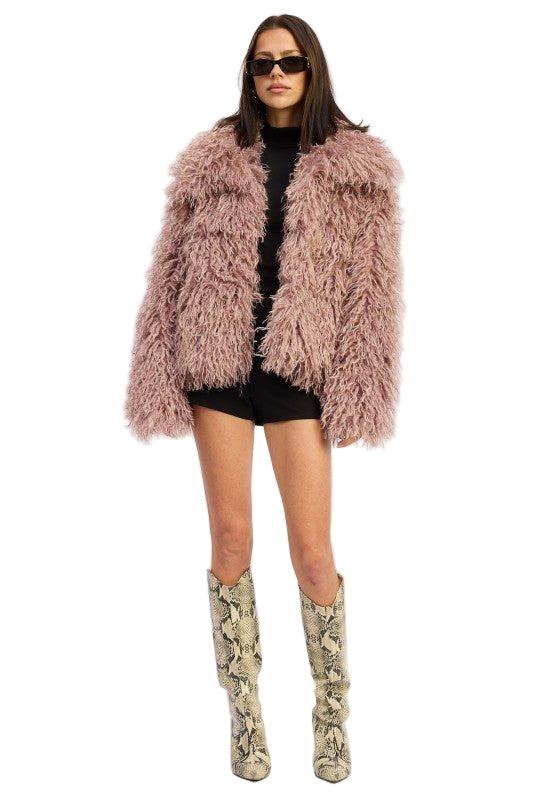 SHAGGY FAUX FUR COAT WITH COLLAR - Robbi & Angel