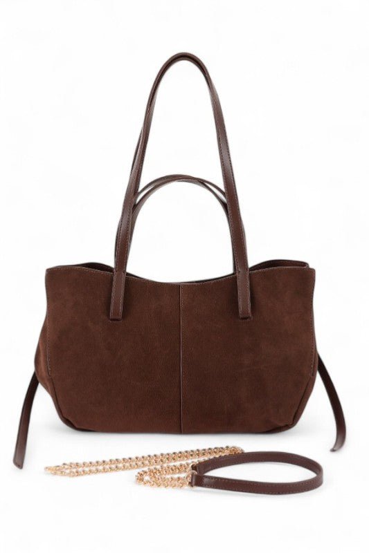 Faux Suede Multi Strap Tote Bag - Robbi & Angel