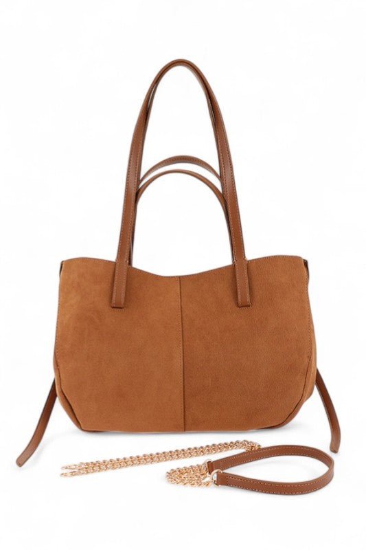 Faux Suede Multi Strap Tote Bag - Robbi & Angel