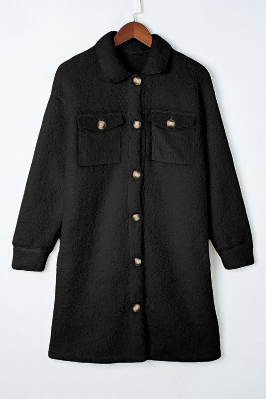 Contrast Flap Pocket Single Breasted Teddy Coat - Robbi & Angel