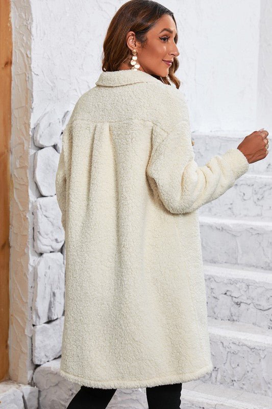 Contrast Flap Pocket Single Breasted Teddy Coat - Robbi & Angel
