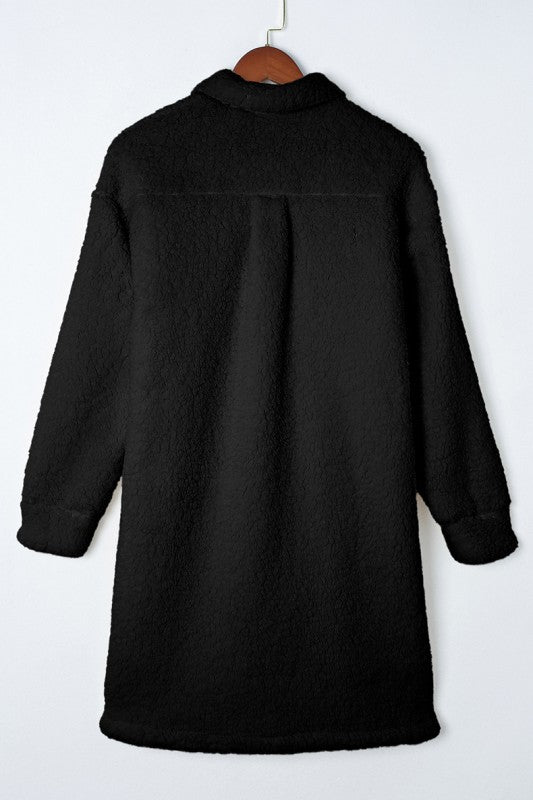Contrast Flap Pocket Single Breasted Teddy Coat - Robbi & Angel