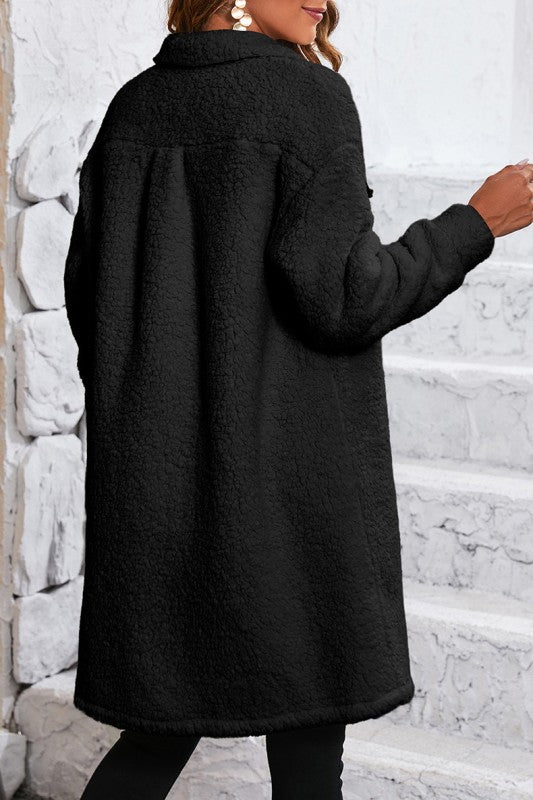 Contrast Flap Pocket Single Breasted Teddy Coat - Robbi & Angel