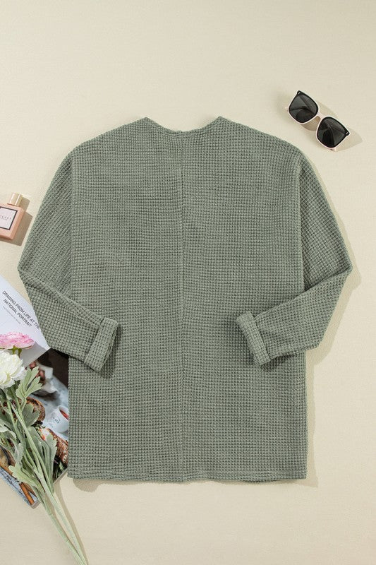 Laurel Green Waffle Knit Open Front Cardigan - Robbi & Angel