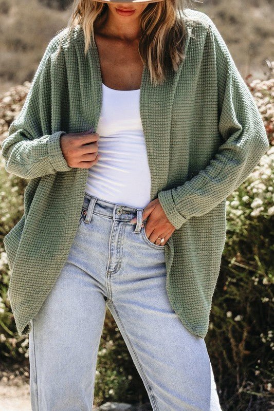 Laurel Green Waffle Knit Open Front Cardigan - Robbi & Angel