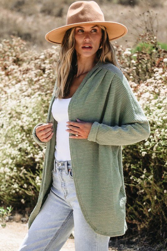 Laurel Green Waffle Knit Open Front Cardigan - Robbi & Angel