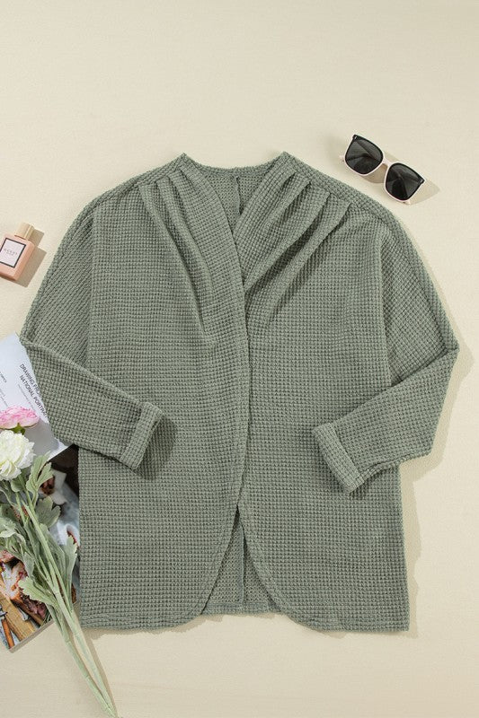Laurel Green Waffle Knit Open Front Cardigan - Robbi & Angel