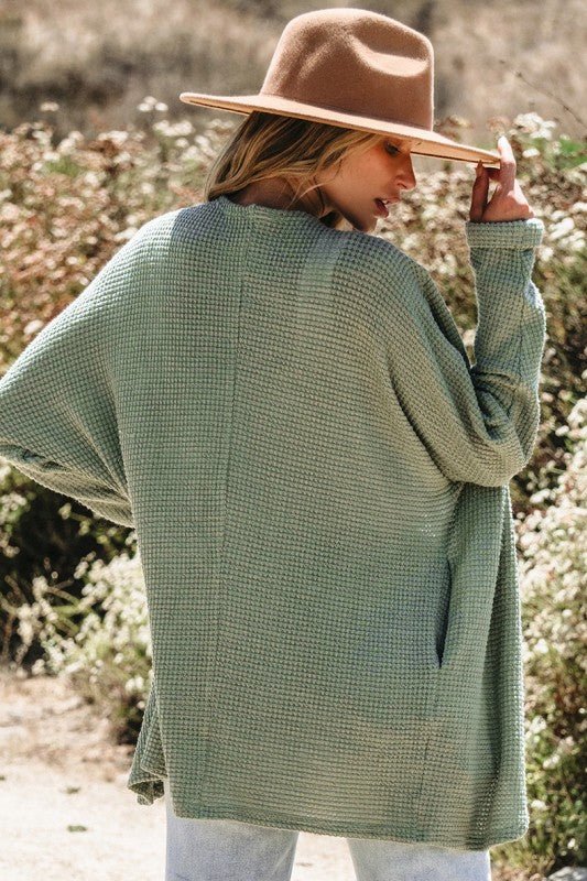 Laurel Green Waffle Knit Open Front Cardigan - Robbi & Angel