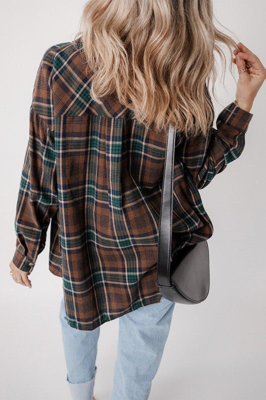 Plaid Print Chest Pockets Buttoned Shirt Jacket - Robbi & Angel