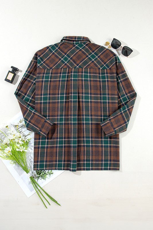 Plaid Print Chest Pockets Buttoned Shirt Jacket - Robbi & Angel