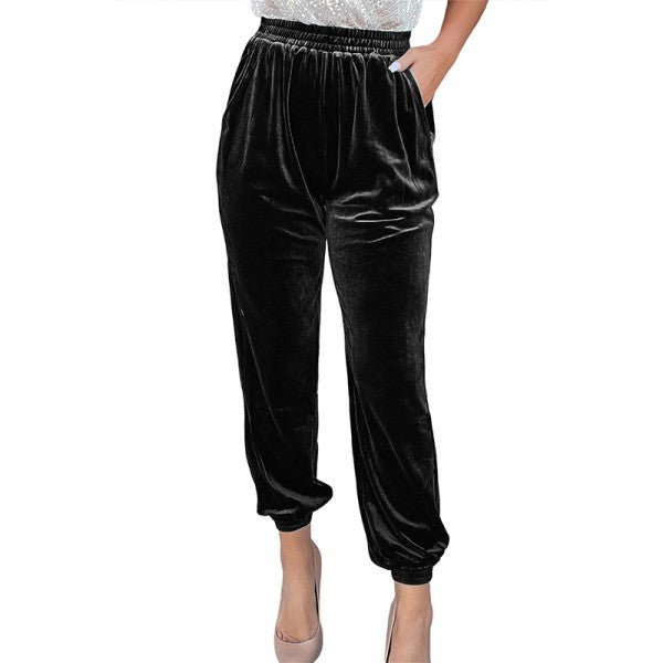 Black Solid Velvet Jogger Pants - Robbi & Angel