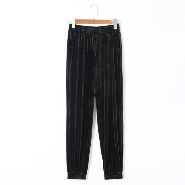 Black Solid Velvet Jogger Pants - Robbi & Angel
